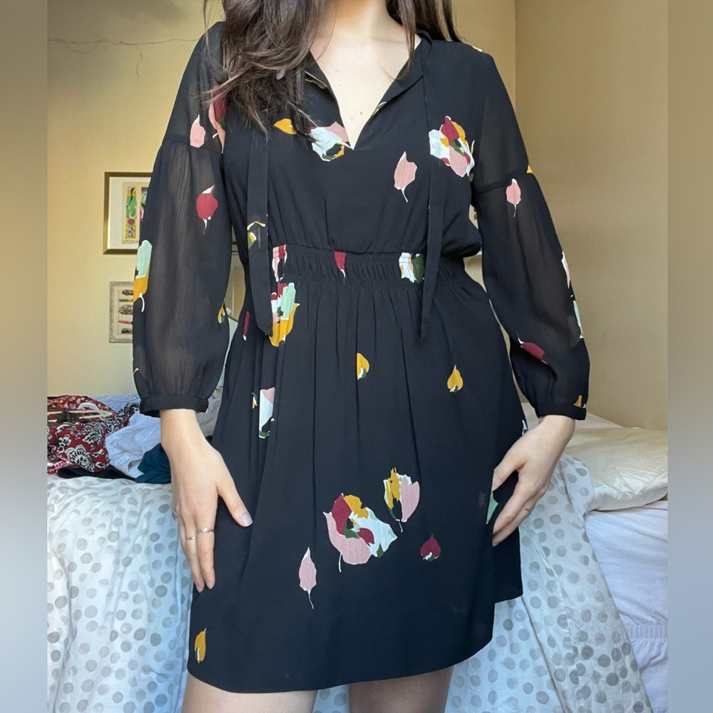 Long Sleeve Sheer Madewell Black Floral Dress